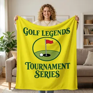 JOOCAR Tufted Flannel Fabric Blanket - Traditional Letter Print, Stain Resistant, Ideal Golf Gift for Office/Car Use