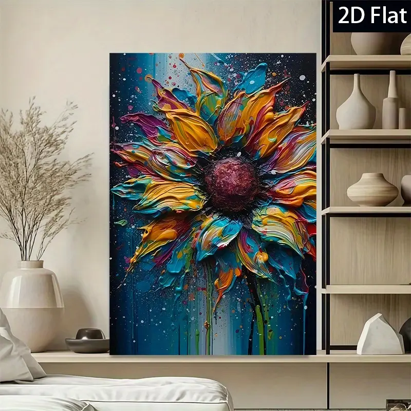 Colorful Style Sunflower Wall Art - Framed 3D Impasto Texture Canvas Print, Artistic Wall Arts for Living Room Bedroom Decor Inspo, Modern Dopamine Maximalist Home Decor, Room Tour, Contemporary Art
