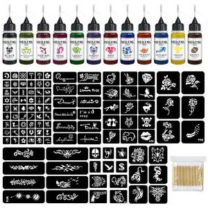 Temporary Tattoo Kit 12Colors Temporary Tattoo Ink 111 Pcs Stencils Kit for Body Paint Fake Tattoos DIY Art Painting Party for Women Man