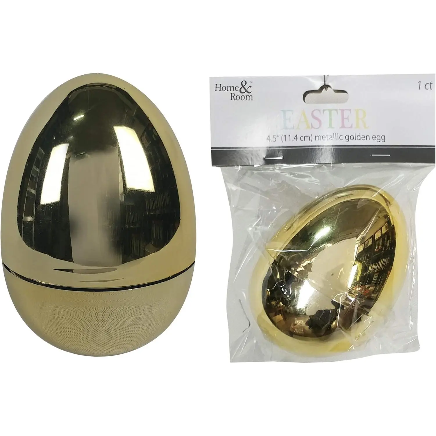 Brite Star Jumbo Fillable Golden Metallic Plastic Easter Egg - 1 Ct, 4.5 in H, Golden Shine, Reflective Surface, Easter Basket Stuffer, Festive Party Decor, Home Supply