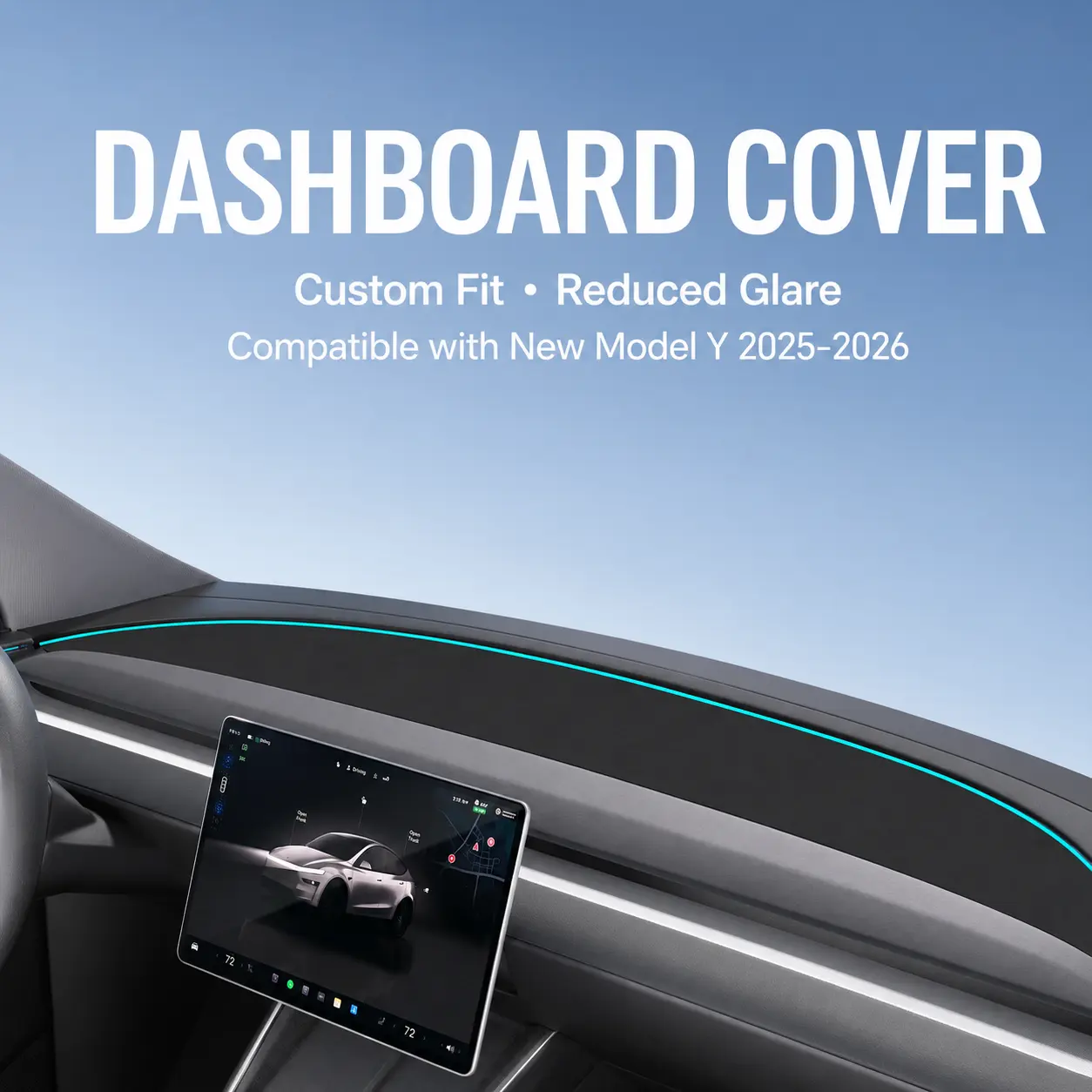 Dashboard Anti-Glare Mat for Model 3 2017–2023 / Model Y 2020–2026, Full Coverage Dash Cover, Tool-Free Installation