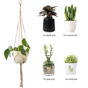 Macrame Plant Hanger Vintage Rope Basket Outdoor Pot Holder Flower Garden 4 Pack Natural Cotton Rope Universal Fit for Round Square Pots Eco Friendly Handcrafted