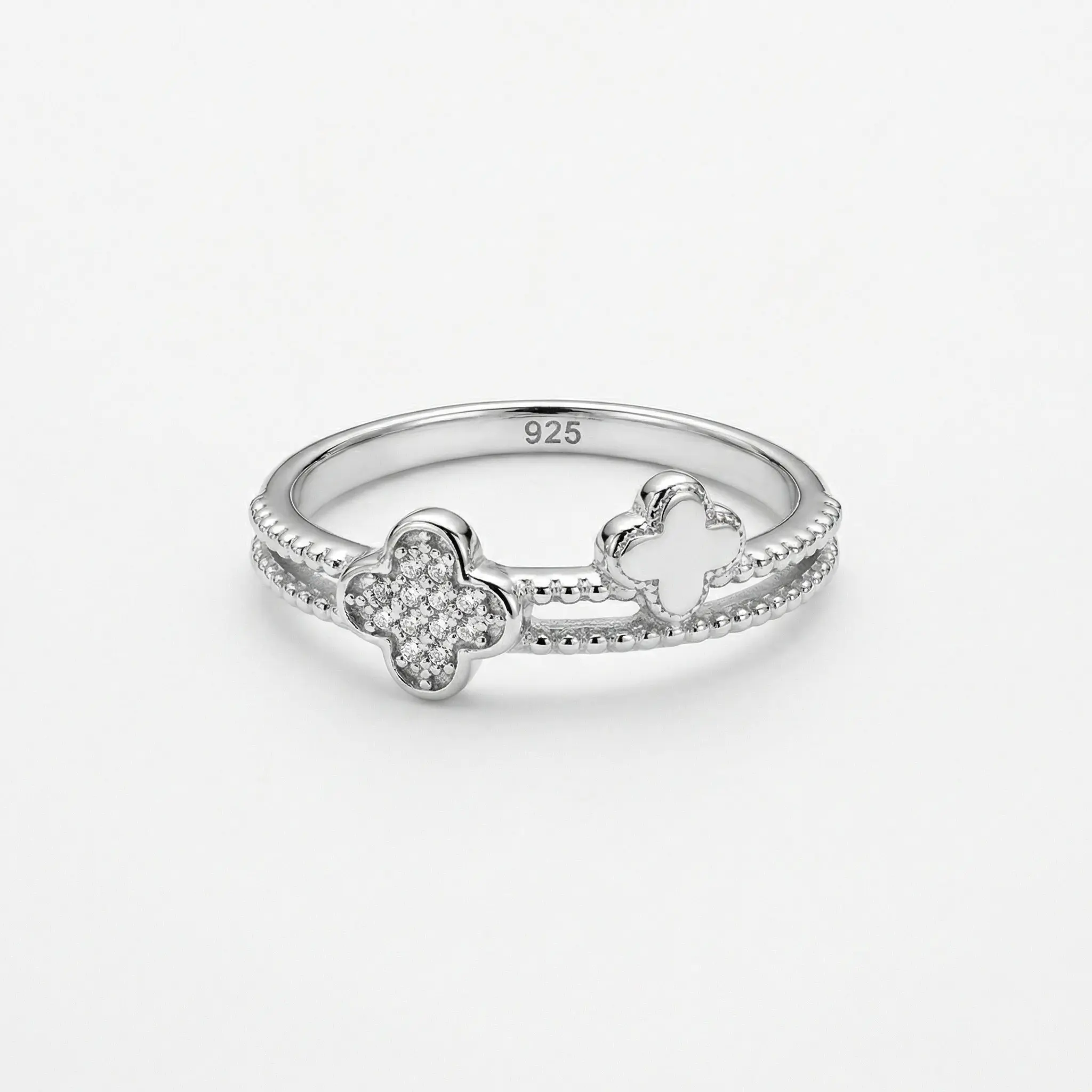 [AB082] Ring Silver 925 Dual Flower, Daily Wear, Female Twilight Ring Ice Ring