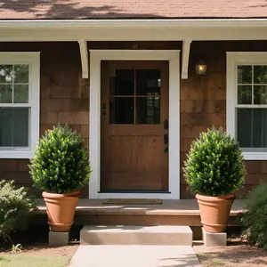 COSTWAY - 24 Inches Artificial Cypress Topiary Ball Tree Set with Ground Spike-Green