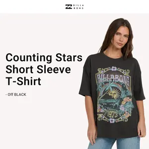 Billabong Counting Stars Short Sleeve T-Shirt - Off BLACK, Oversized Cotton Crew Neck Tee, Reactive Wash True Boy Fit, Black Casual Streetwear Tee