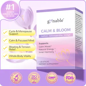 Gynable Saffron & Ashwagandha Calming Drink, 8-in-1 Cortisol Supplement for Women. Relieve Menopausal Symptoms, Mood, Sleep & Energy. With Magnesium Glycinate, Shilajit, L-Theanine & B6. Hormone Balance, 20 Natural Travel Packets, Mood Support Supplement