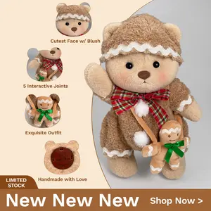 Getahug Gingerbread Man Bear - Handmade Jointed Teddy Bear Toy with Exquisite Outfit, Plush, mothersdaygift, mothersdaygiftideas, mothersday Teddybear Soft Stuffed Animal