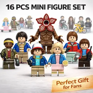 Stranger Things Mini Building Block Figures Set for Fans, 16-Pack Small Brick Assemble Action Figures, Collectible TV Series Characters, DIY Desk Decor Toys