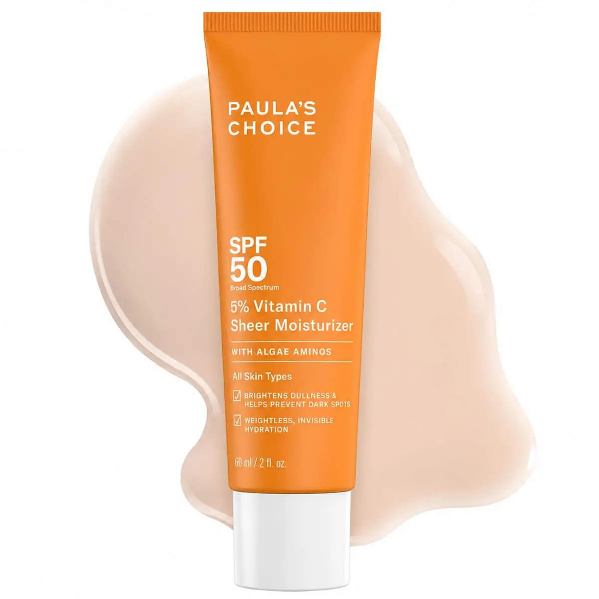 Paula's Choice 5% Vitamin C Sheer Face Sunscreen SPF 50 (2 Fl Oz) - Moisturizing, Lightweight, Fragrance-Free, No Cast, UVA/UVB Protection for All Skin Types to Prevent Dark Spots