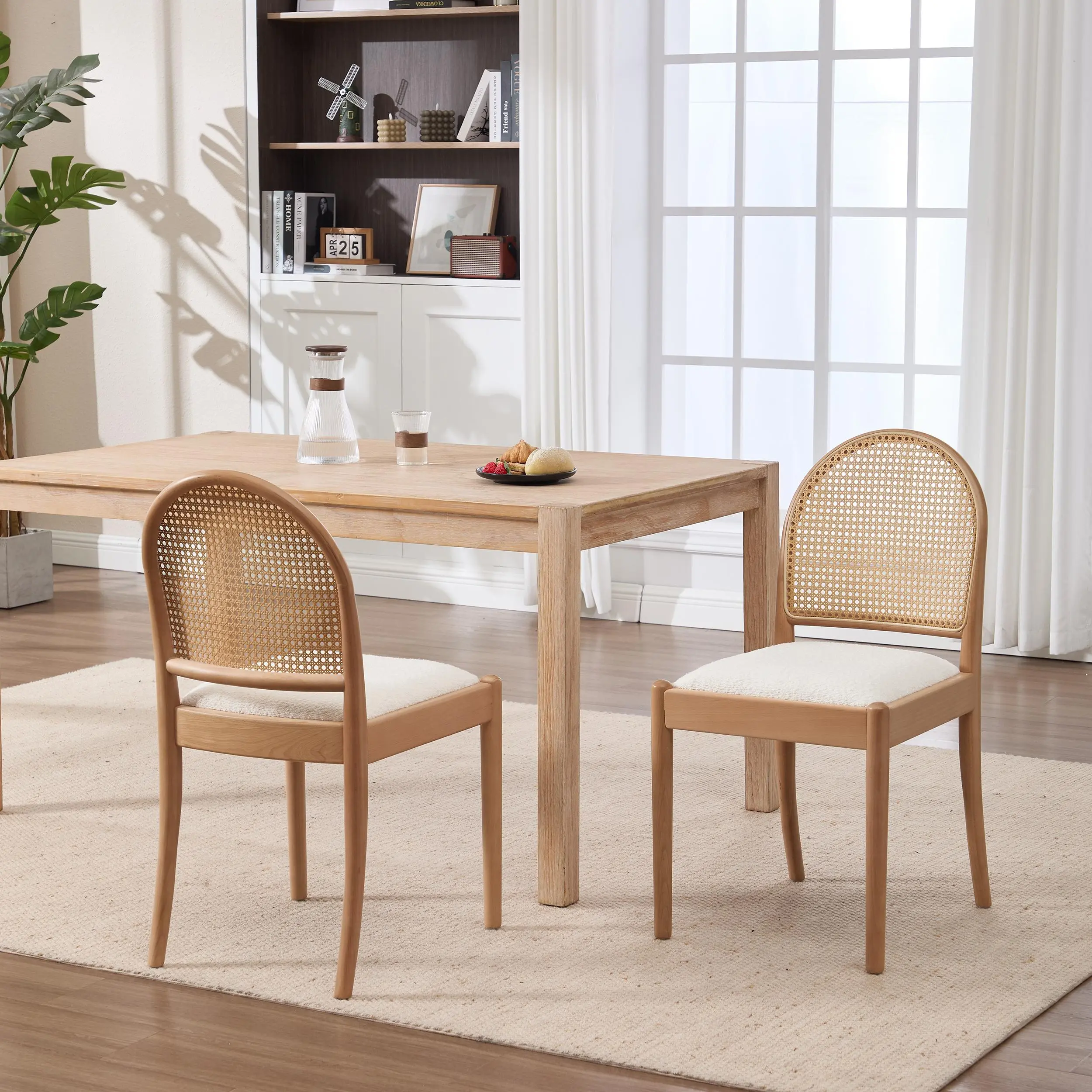 Cane-Back Accent Chair, Teddy Seat (Black, Natural Wood)