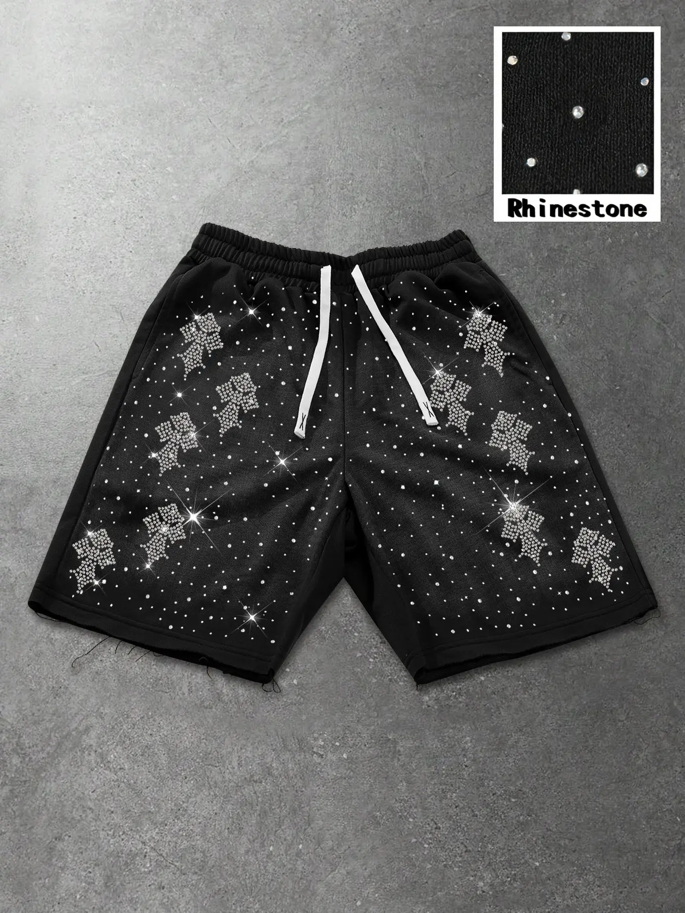 Men's Casual Trendy Graphic Shorts, Fashion Athletic Shorts, Casual Summer Shorts, Diamond Embellished, Slim Fit Design, Perfect for Leisure Wear, Fashionable and Comfortable