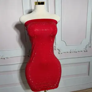 Rhinestone Mini Dress - Red Strapless Bodycon with Rhinestone Embellishments