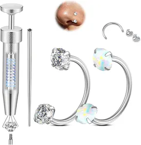 316L Stainless Steel Nose Jewelry Set for Women - Hypoallergenic Opal Studs, Horseshoe Hoops, Round CZ, Square Screw, L-Shaped Nostril Piercing Studs