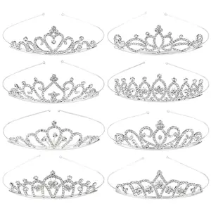 8 Pack Silver Metal Sparkly Glitter Rhinestone Crown Headbands Wedding Prom Birthday Party Princess Hair Tiaras Clasps Accessories for Kids Girls Teens Women Brides