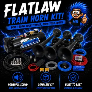 Flatlaw 3 Liter Train Horn Kit | 12-Volt | 3-4 Seconds of Honk Time
