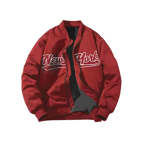 Men's Chic Street Letter-Print Baseball-Collar Longsleeve Jacket - Polyester Knit, Regular Fit, Casual, Waterproof, Lightweight, Pull-On Outerwear for Outdoor Indoor Everyday Wear