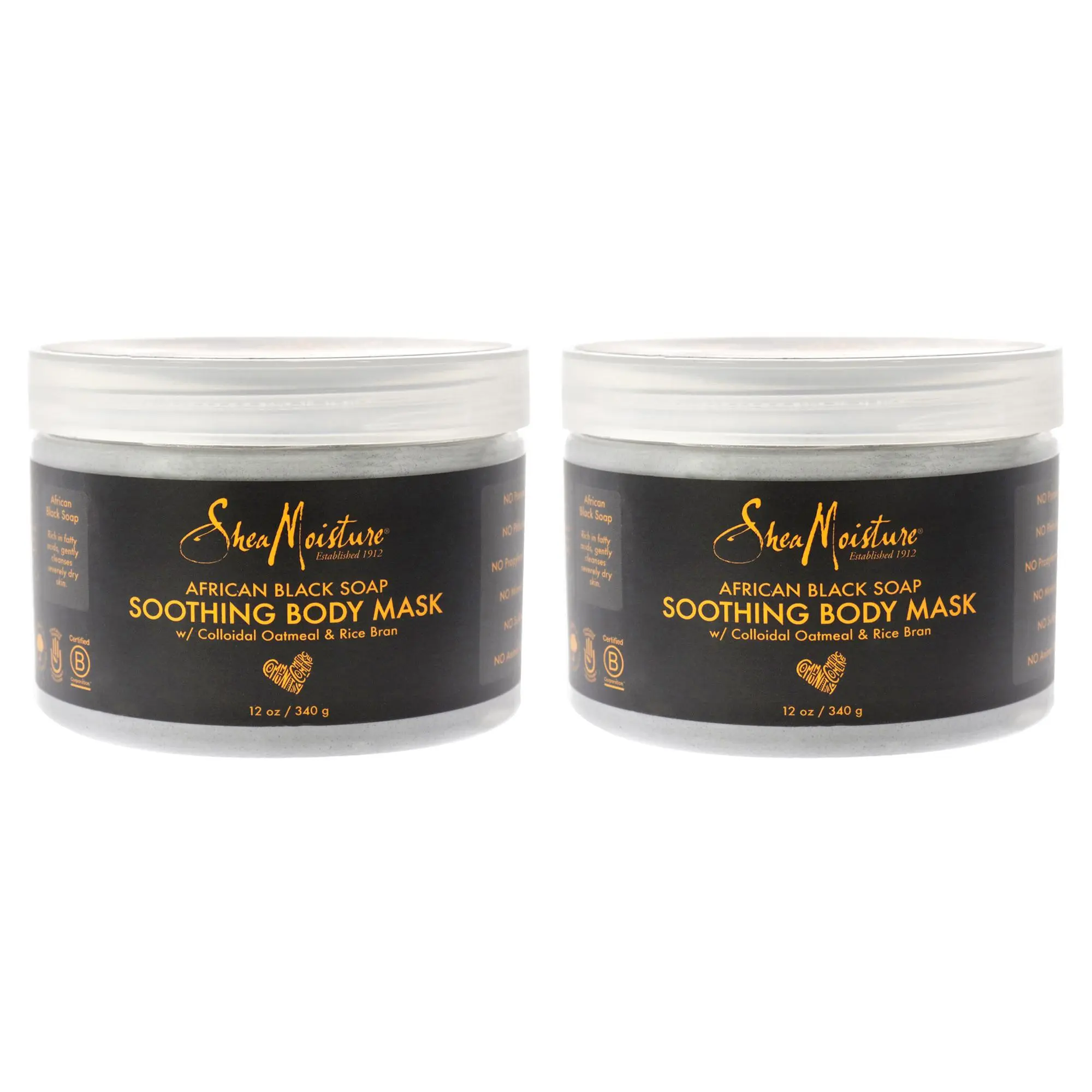 Unisex African Black Soap Soothing Body Mask - Pack of 2, 12 oz, Shea Moisture Body Care Mask