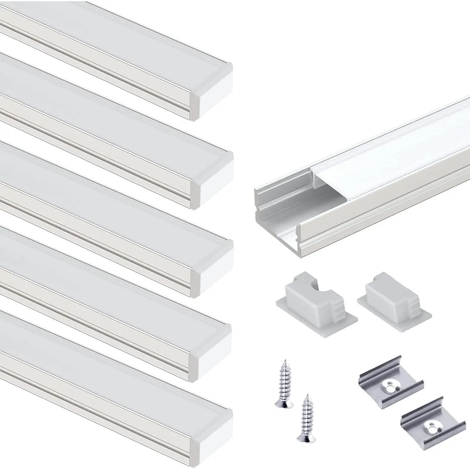 6Pack 1ft U Shape LED Aluminum Cel System with Milky Cover, End Caps and Mounting Clips, LED Diffuser Cel for LED Strip Light, Very Easy Installation