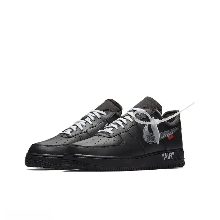 Unisex Low Top Casual Sneakers Black Silver Leather Lace-Up Shoes