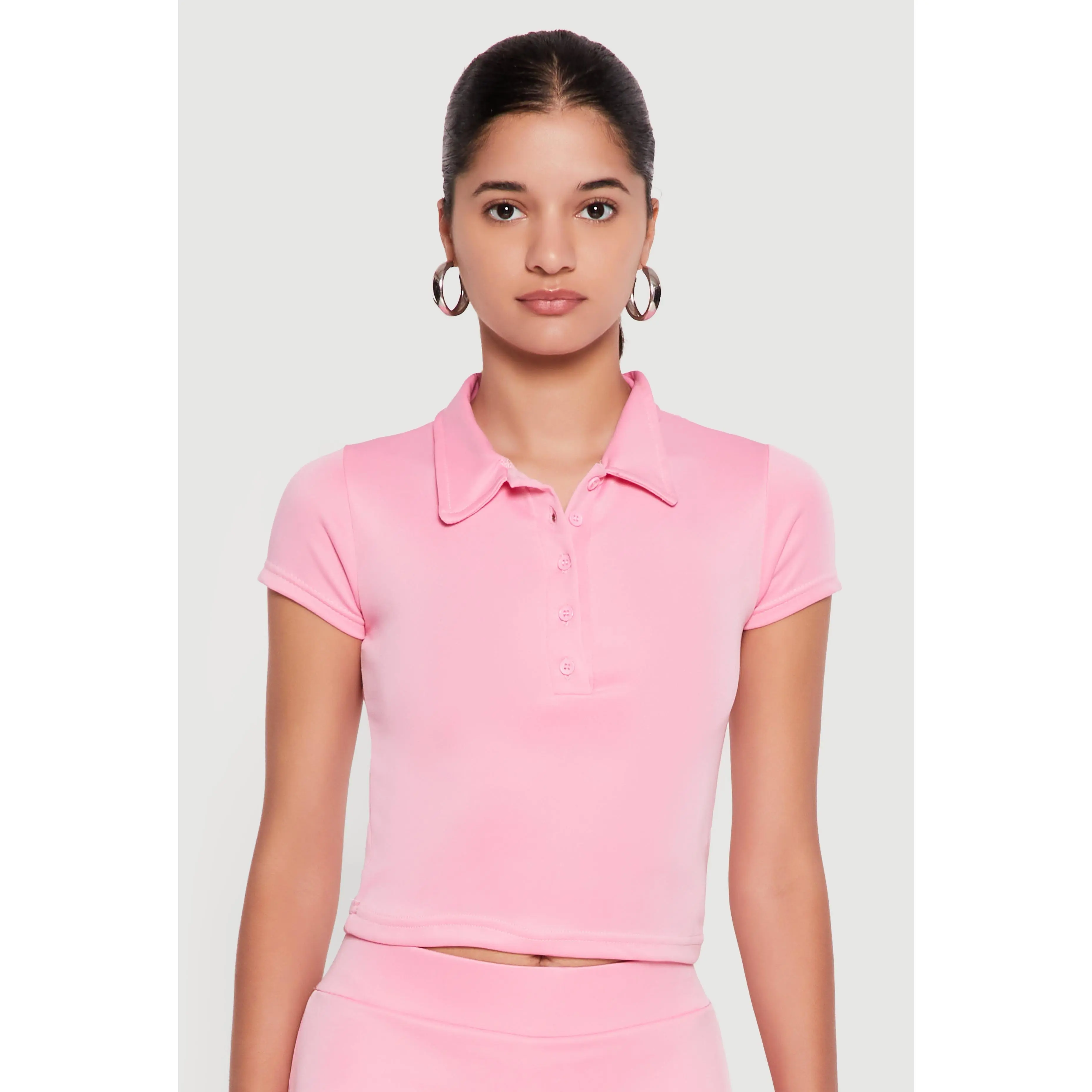 Short Sleeve Polo Crop Top