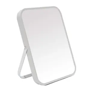 Table Desk Vanity Makeup Mirror,8-Inch Portable Folding Mirror with Metal Stand 90?Adjustable Rotation Tavel Make Up Mirror Hanging Bathroom for Shower Shaving(Gray)