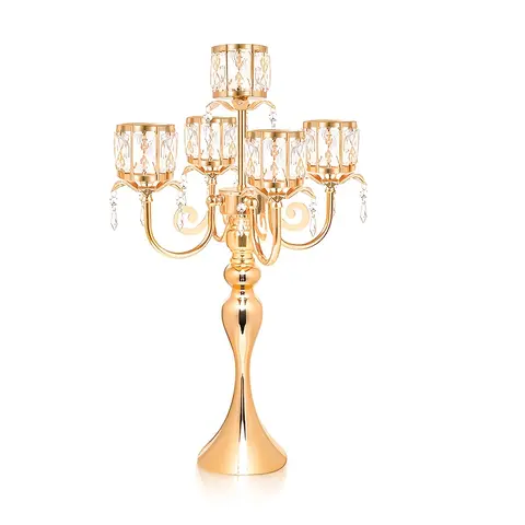 Metal 5-Arm Candelabra - 1-Piece Square Crystal Candle Holder, Casual Minimalist Home Decor, Formal Business Gift, Holds 22 Candles, Ideal for Wedding Centerpieces, Decorations for Room