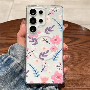 Magnetic clear phone case is compatible with Samsung Galaxy S26, S25/S24/S23/S22. It features a shockproof and drop-proof magnetic design, a floral pattern, and a beautiful appearance, making it perfect for everyday use