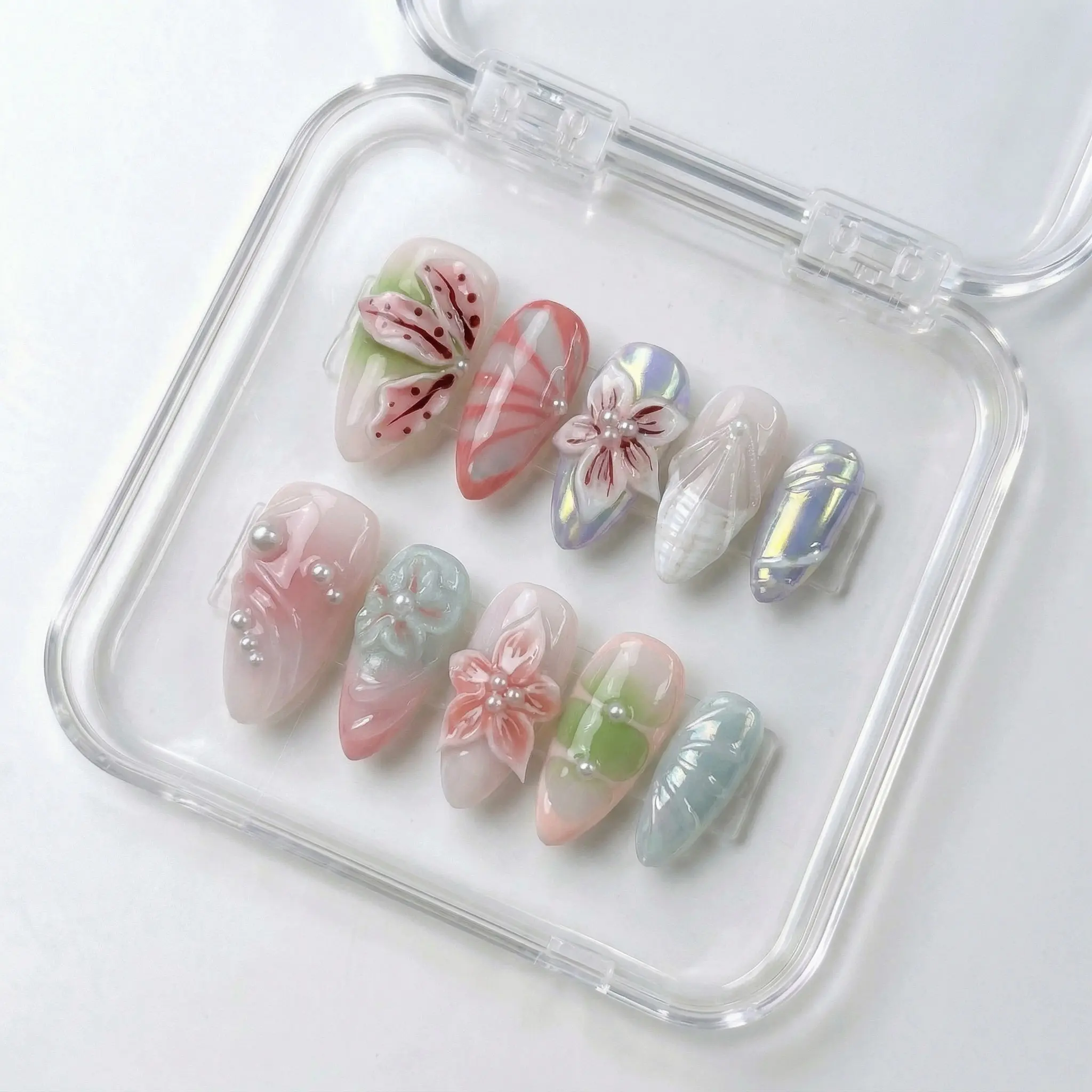 Butterfly Marble Stiletto Nails