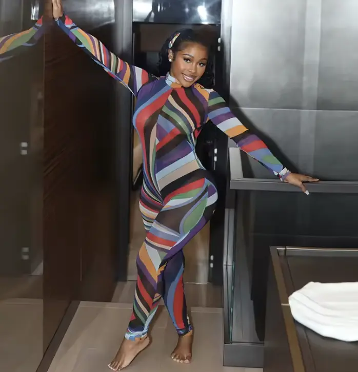 Rainbow Colorful Women Jumpsuits Back Zipper Design Half-High Collar Sexy Jumpsuit For Women