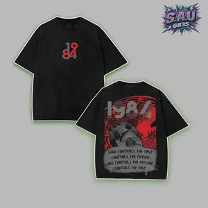 George Orwell 1984 Novel Graphic Tee Big Brother Dystopian Quote Vintage Art - Heavyweight Acid Wash Boxy Fit Premium Cotton T-Shirt, Literary Book Aesthetic Top, Unisex Grunge Washed Streetwear