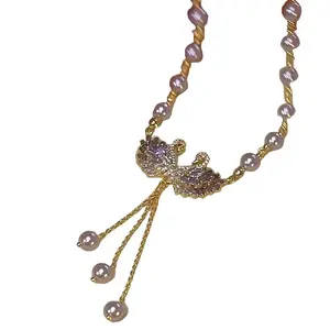 Luxury Purple Swan Necklace, Chic Minimalist Elegant Pendant, Fashion Statement Jewelry, Perfect Accessory for Cheongsam Dress Crystal Sparkling