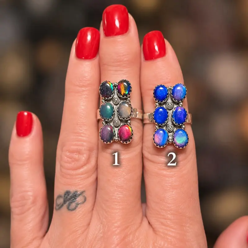 Aurora Opal Midi Bar Sterling Silver Ring