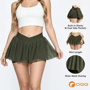 OQQ-Nine cents Women's V Waist Flowy Mesh Shorts 2 in 1 High Waisted Athletic Shorts for Running Gym Workout