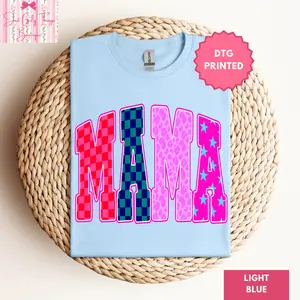 Preppy Retro Checkered Mama Shirt - Gildan 64000 Softstyle Tee - Retro Mama Shirt, Girl Mom Tshirt, Pink Checkered Mama Tee, Blue Checkered Mama Tshirt, Preppy Mama Shirt, Girl Mama Tshirt, Boy Mama Tshirt, Motherhood Tee, Cheetah Mama, Leopard Mama