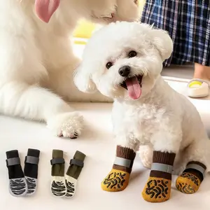4 Pairs Pet Socks Anti-Slip Durable Breathable Dog Socks Cat Socks Adjustable Size Protection Paws Foot Claw Covers Prevent Dirty Shoes Pets Supplies