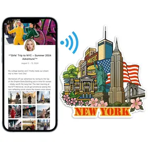 New York City NFC-Enabled Smart Travel Souvenir Fridge Magnet - Customizable Travel Memory Keepsake with Landmark Designs for US Cities & States (Acrylic, Digital Photo Journal, 9 Photos)