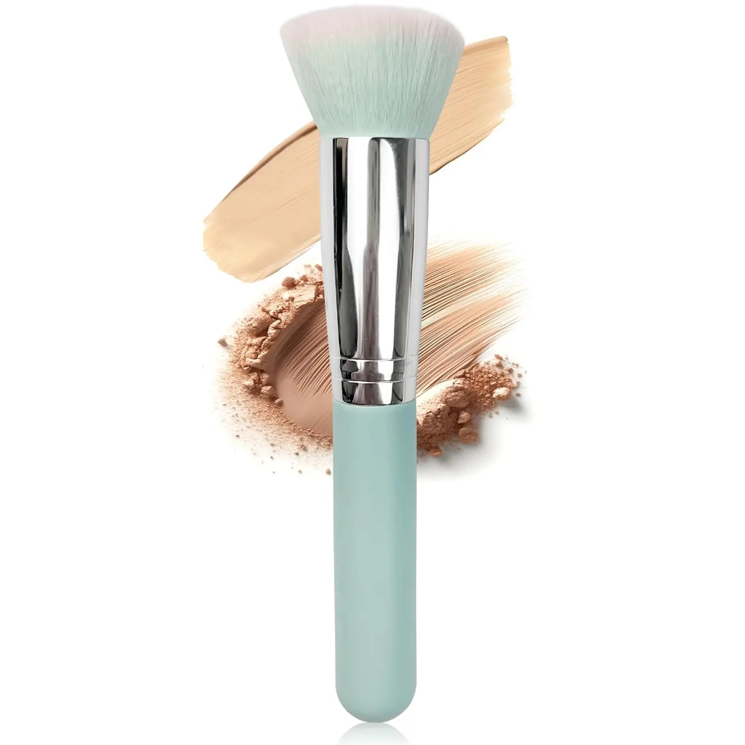 Premium Foundation Brush for Liquid Makeup, Flat Top Makeup Brush for Blending, Buffing & Stippling, Blue Handle