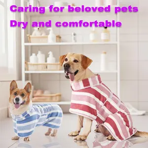 2026 New Style Quick-Drying Dog Bathrobe – 1-Piece Striped Pet Dressing Gown with Adjustable Belly Band, Super-Absorbent & Super-Soft Fabric