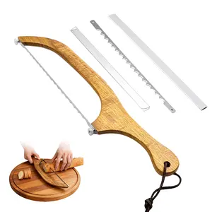 DGAPHRO Bread Slicer for Homemade Bread,16" Wooden Sourdough Bread knife with Bow Design,Premium Stainless Steel Serrated Saw Bread cutter for Bagels, Baguettes and More.