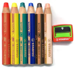 STABILO Woody 3-in-1 Pencil, Set of 6 with Sharpener
