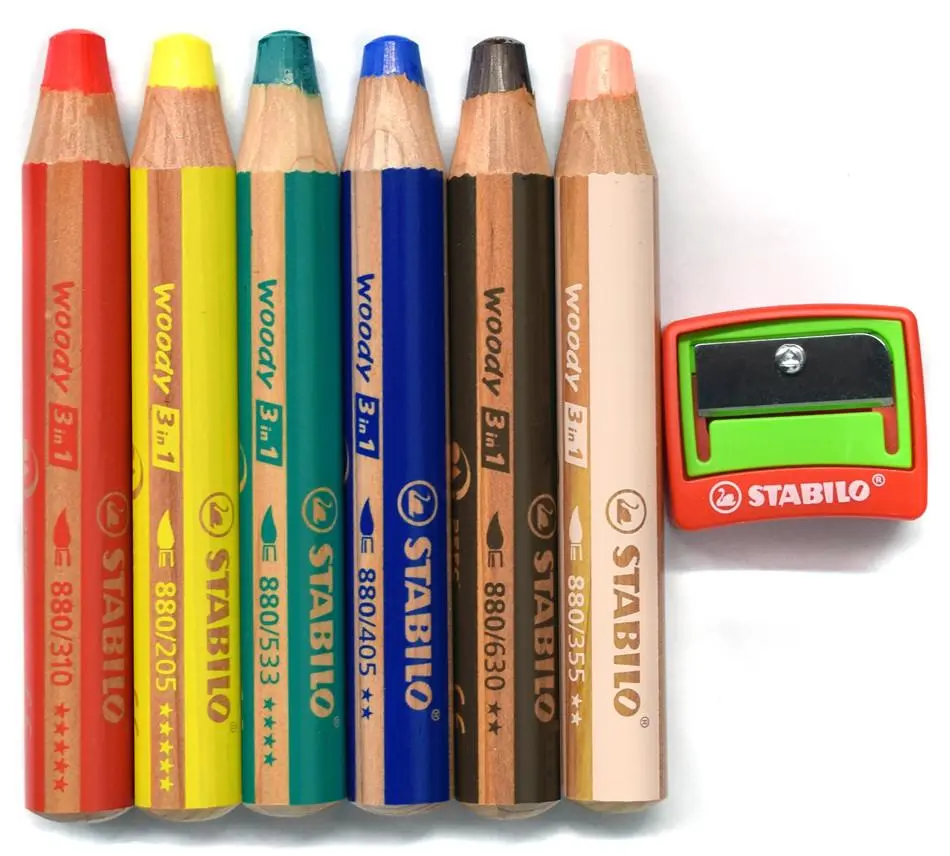 STABILO Woody 3-in-1 Pencil, Set of 6 with Sharpener