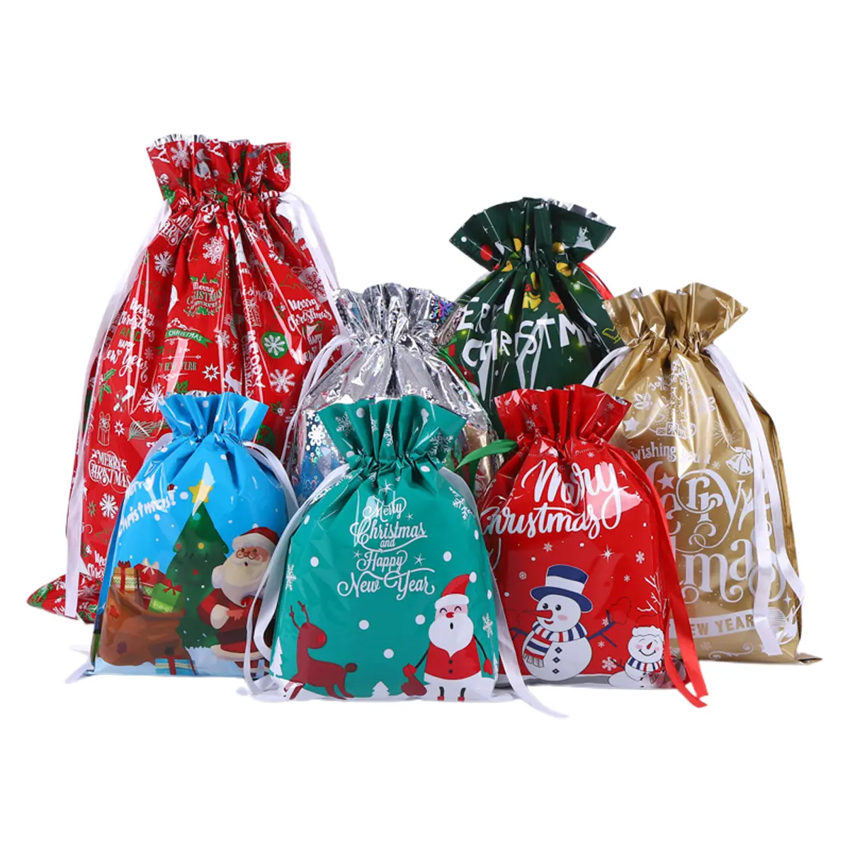 Christmas Gift Bags, Reusable Drawstring Pouches, 50/40/30/20/10 Pcs(Colorful Bags + Tags), Ideal for Christmas Parties, Candy Storage, Bulk Gift Bags