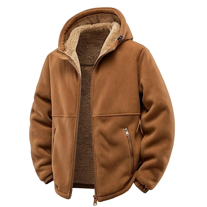 Men's Loose-Fitting Hooded Jacket, Thermal Insulated Winter Outerwear with Heavy-Duty Plush Fleece and Zipper Closure, Menswear, Tops, Clothes, Cold-Proof Parka, Xxl, Coats, Winter Wear