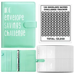 Four-Grid Card Membrane 25 Sheets, 100 Days Sticker Sheet, 100 Envelope Challenge Binder, Save Money Simple Fun Method, Waterproof Artificial Leather