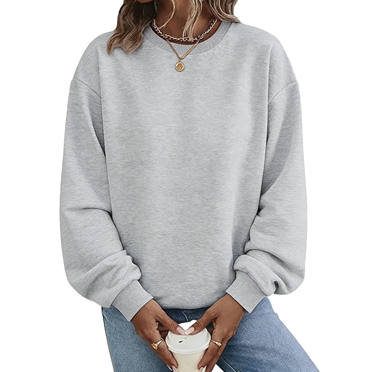 Holafish  Women Crewneck Sweatshirt Solid Color Long Sleeve Sweatshirt Unisex ,Loose Sweatshirt Soft Fabric, Crew Neck Solid Color Sweatshirt 2025 Fashion