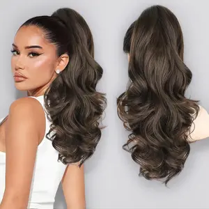 Long Curly Ponytail Extension Clip,18 Inch Curly Pony Tail Clip in Hair Extensions for Women,Dark Chocolate Brown Clip on Pony Tails Hair Extensions Synthetic Hair Wavy