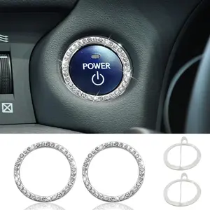 Bling  Engine Start Stop Decoration Ring,  Rhinestone Key  Starter & Knob Ring,  Push to Start Button Emblem Sticker,  Interior Decoration Accessories for Women (2PCS)
