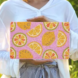 Pink Citrus Lemon Beaded Clutch & Summer Bag