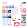 AGH 10pcs 12 oz Sublimation Blank Kids Sports Water Bottle with Mixed Color Handle Lids, Rubber Bottom and Shrink Wrap