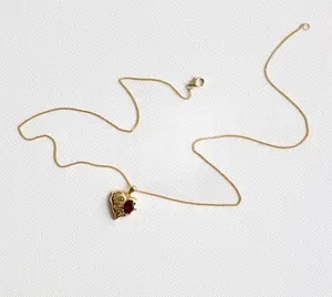 Burnt Heart Necklace-14k Gold Plated Sterling Silver with Genuine Garnet